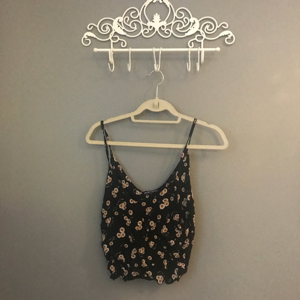 Brandy Melville Crop Top Black with Flowers